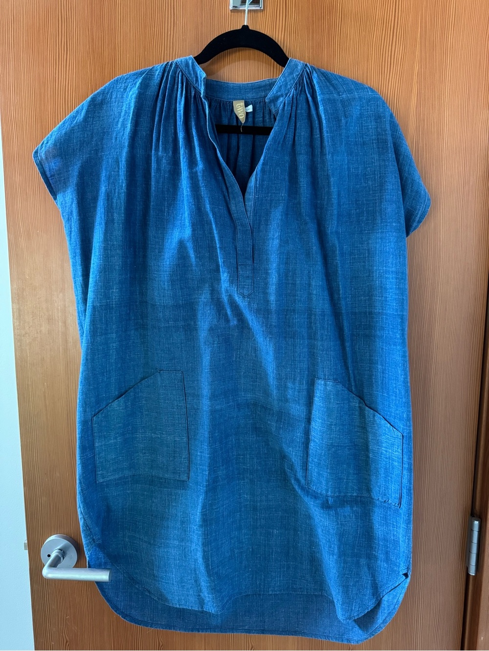Two New York Blue Hand Woven Cotton Tunic Dress with Front Pockets - OS